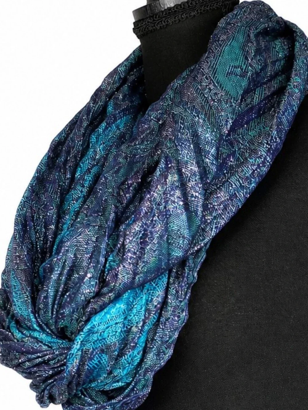 👚 Blue Teal Infinity Scarf Lightweight Textured Loop Neck Wrap Boho Soft Chic